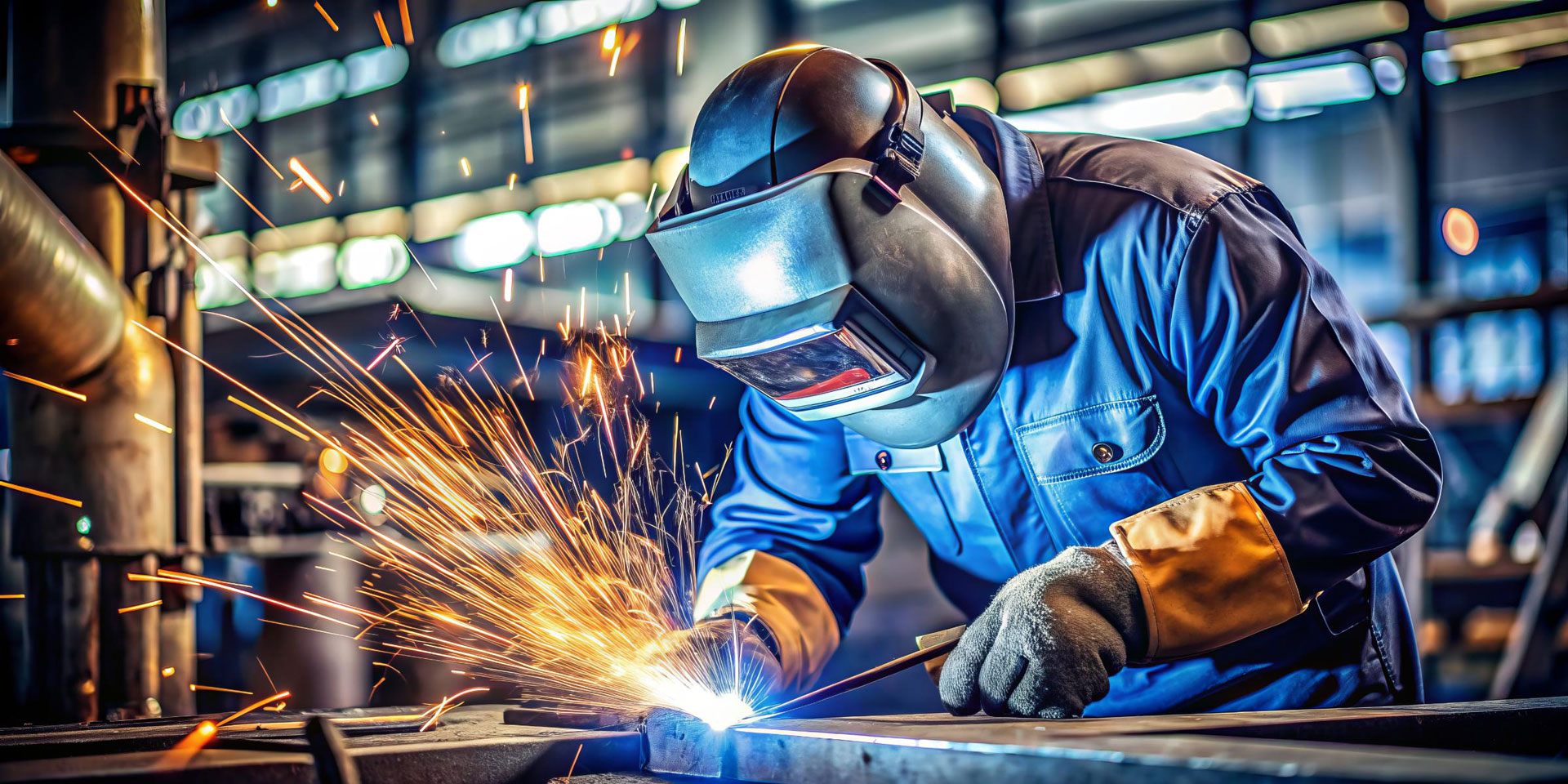 person welding in a warehouse